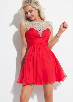Beaded Keyhole Back Short Chiffon Prom Dress 